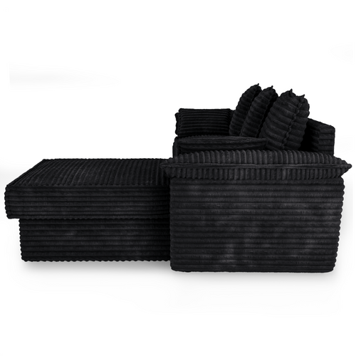 Sia Home - Rechte hoekbanken SASHA - XXL ribfluweel - Zwart - 257cm