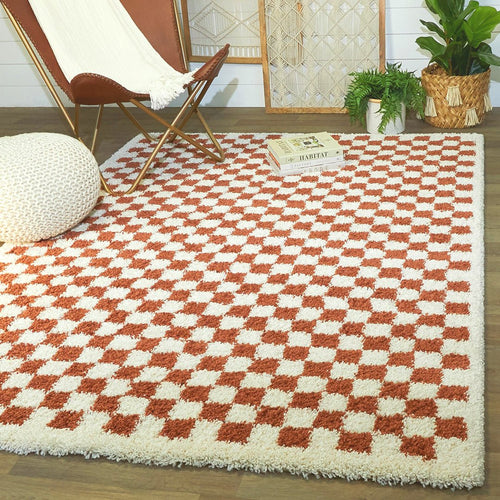 AFK Living vloerkleed  Checkers - shaggy - terracotta - 120 x 170 cm