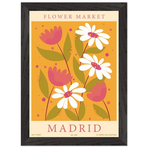 Artfulprints Poster met Lijst Flower market - Madrid   - A4 21x29.7 cm - Oranje