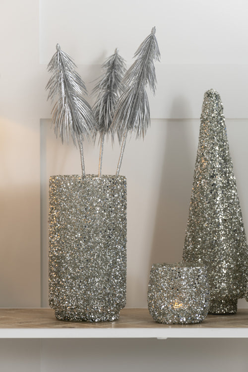 J-Line windlicht Glitter - glas - zilver - small - 2 stuks - vtwonen shop