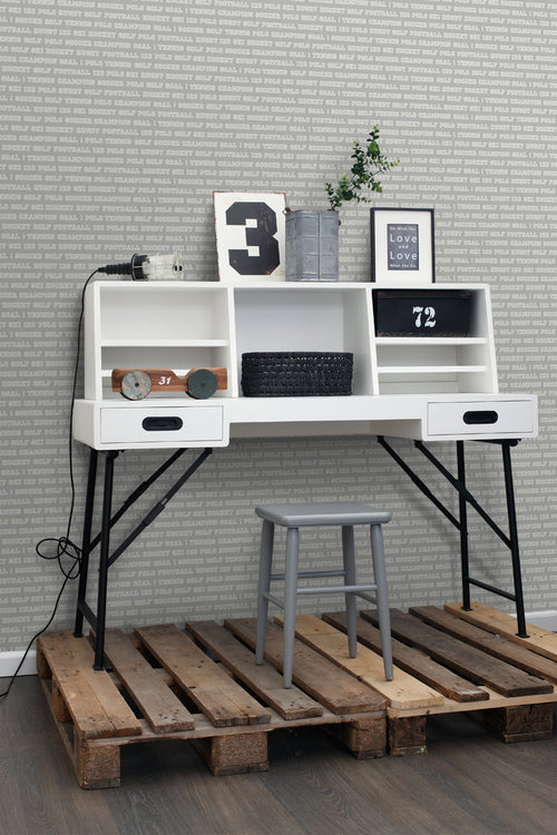 ESTAhome behang sportteksten taupe - 53 cm x 10.05 m - 138802