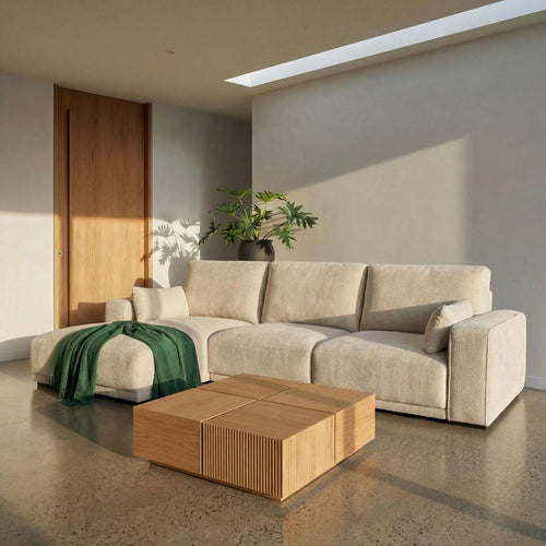 Furnhouse chaise longue bank links California - Crème wit - Stof - 105x305x85