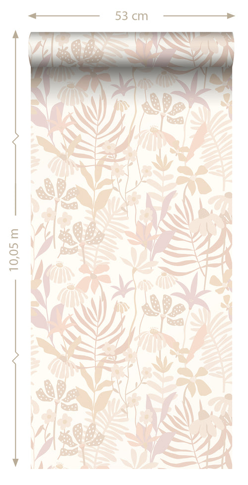 ESTAhome behang tropische bladeren en bloemen beige - 50 x 900 cm - 130995 - vtwonen shop