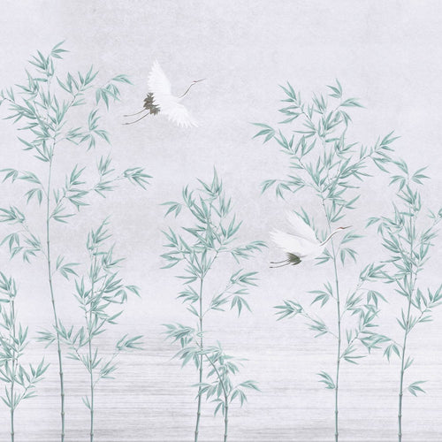 Sanders & Sanders fotobehang kraanvogels grijs en groen - 318 x 280 cm - 640803