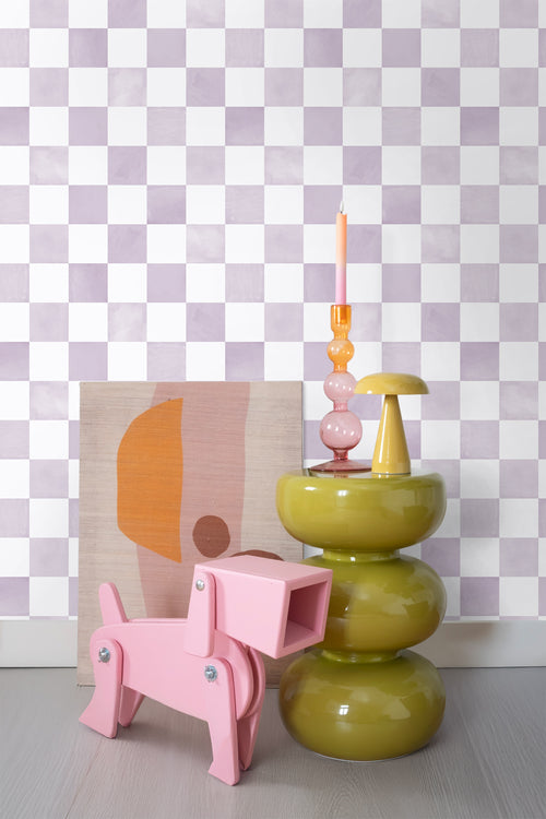 ESTAhome behang geblokt motief lila paars en wit - 53 cm x 10.05 m - 131287 - vtwonen shop