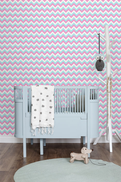 ESTAhome behang zigzag motief turquoise en roze - 53 cm x 10.05 m - 138136