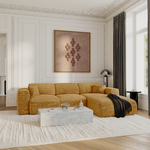 Sia Home - Hoekbanken YUMA - Fluweel met reliëf - Mosterd - 283cm - vtwonen shop