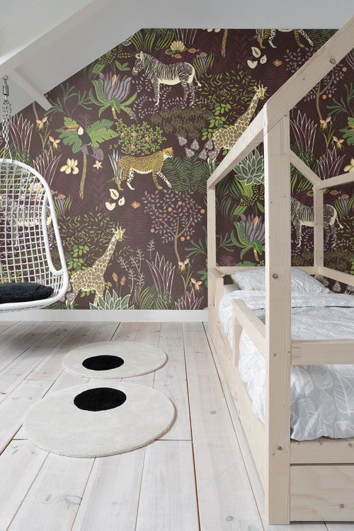 Sanders & Sanders fotobehang jungle dieren groen en aubergine paars - 424 x 280 cm - 640888