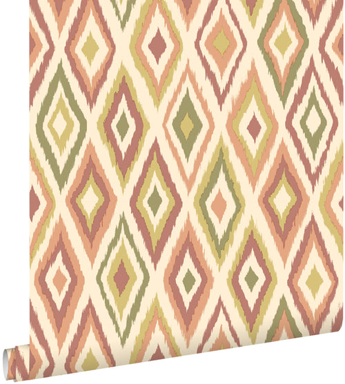 ESTAhome behang ruiten beige, paars en groen - 50 x 900 cm - 131693