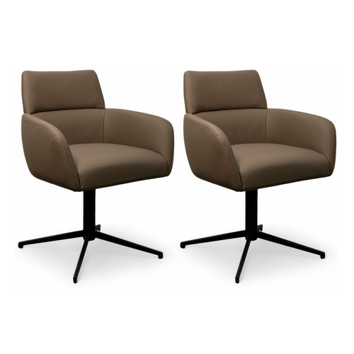 Furnhouse eetkamerstoelen armleuning Marco - Taupe - Leer - Set van 2