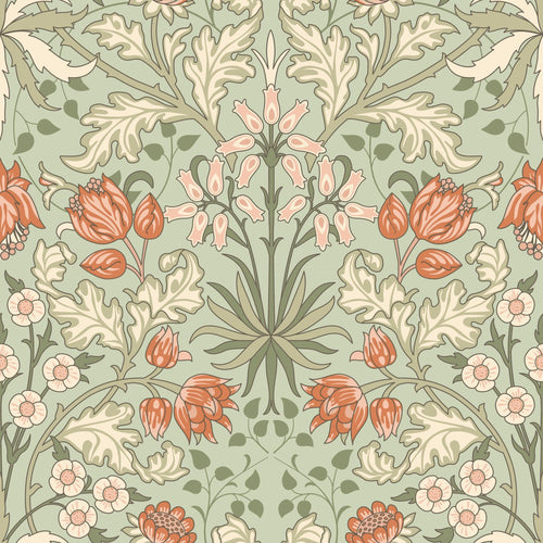 ESTAhome behang vintage bloemen in art nouveau stijl groen en terracotta - 50 x 900 cm - 131180