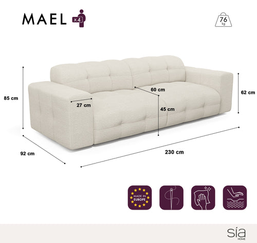 Sia Home - Rechte bank MAEL - Bouclette stof - Grafiet grijs - 230cm - vtwonen shop