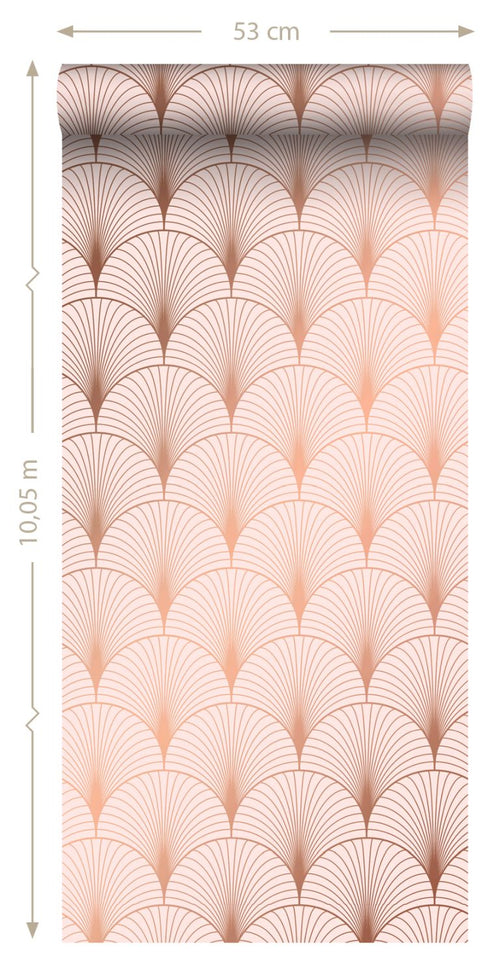 ESTAhome behang art deco motief zacht roze en roségoud - 53 cm x 10.05 m - 139229