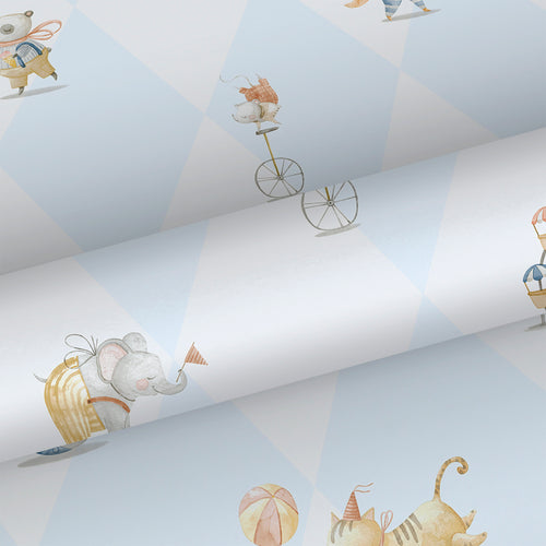 Sanders & Sanders behang circus figuren lichtblauw en wit - 53 cm x 10.05 m - 640618