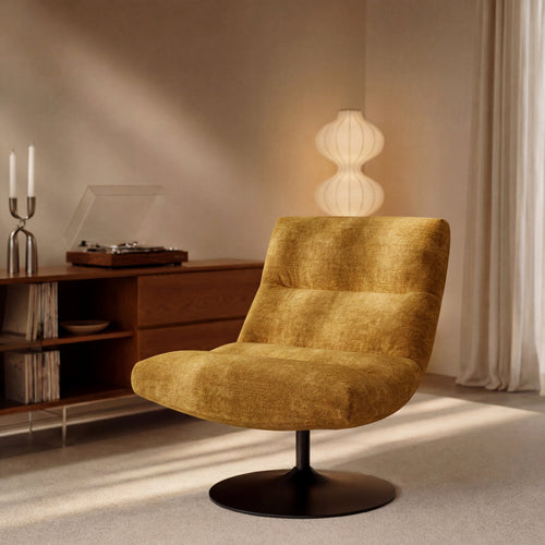 Premium Interiors - Draaistoel ROMA - velours met structuur mosterd 77cm