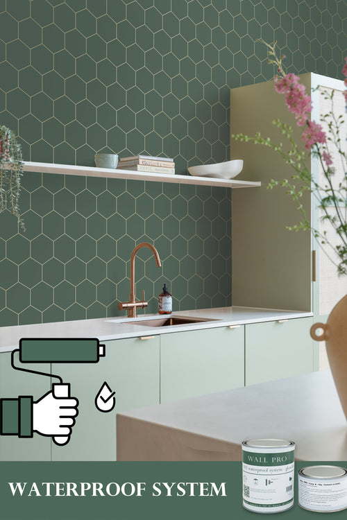 ESTAhome behang hexagon donkergroen en goud - 53 cm x 10.05 m - 139228