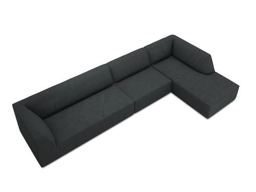 Micadoni rechter hoekbank Ruby 5-zits, ribfluwelen, zwart - 180x366x69cm