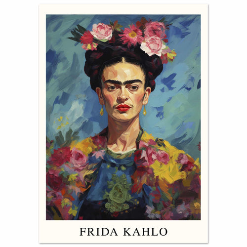 Artfulprints  Frida Kahlo - Painted floral portrait   poster A4 21x29.7 cm - vtwonen shop