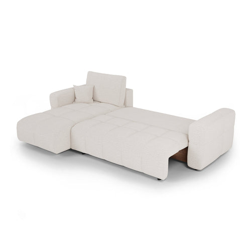 Premium Interiors - Linkshoekbank met slaapfunctie en opbergruimte VIBE - bouclé-stof crème 286cm