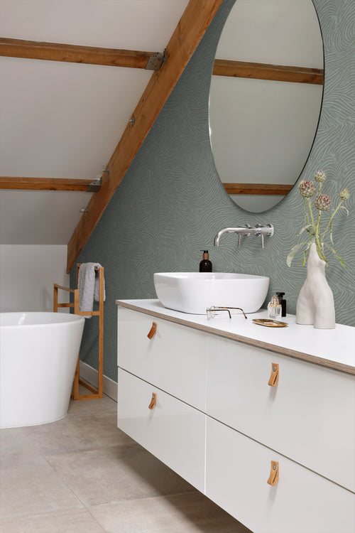 ESTAhome behang 3d golvende lijnen vergrijsd groen - 50 x 900 cm - 139664 - vtwonen shop