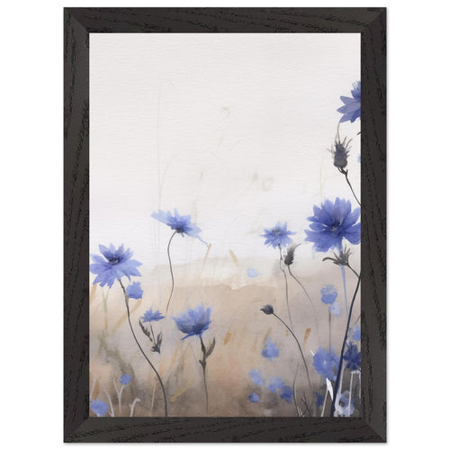 Artfulprints Poster met Lijst Flower aquarel 3   - A4 21x29.7 cm - Blauw
