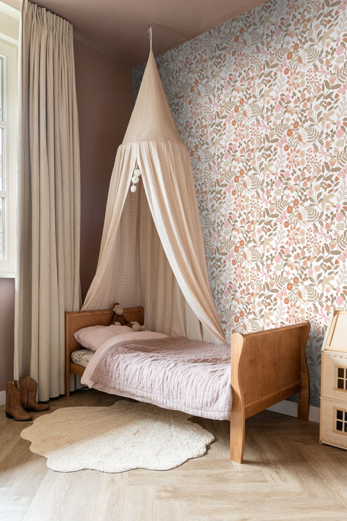 ESTAhome behang bloemen en vogels terracotta, taupe en roze - 53 cm x 10.05 m - 131391
