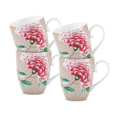 Pip Studio Blushing Birds Mokken - Servies - Set van 4 Kopjes - Khaki - 350ml - vtwonen shop