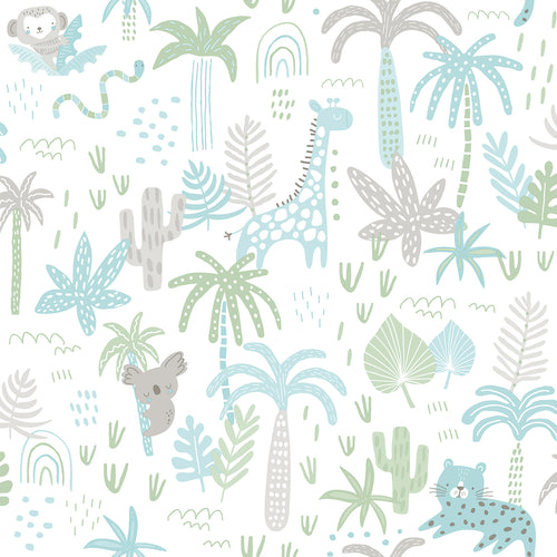 Sanders & Sanders behang jungle dieren groen, blauw en grijs - 53 cm x 10 m - 640449