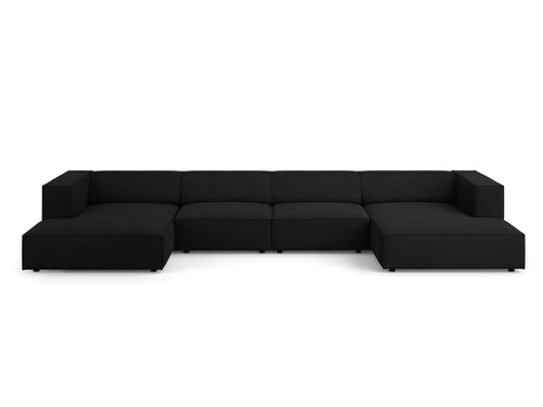 Cosmopolitan Design Panoramische bank Arendal 6-zits, chenille met ribbeleffect, zwart - 166x364x70cm