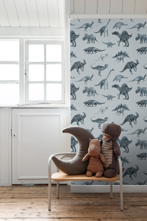 ESTAhome behang dinosaurussen blauw - 50 x 900 cm - 131207