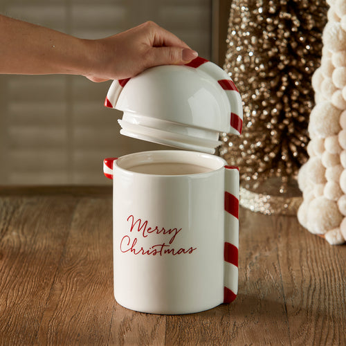 Rivièra Maison Christmas Candy Cane Storage Jar - Porselein - Wit - vtwonen shop