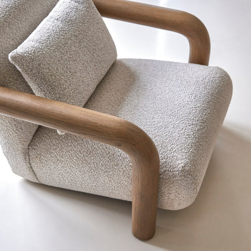 Tikamoon Lage fauteuil in massief mindihout en ecru stof - Beige