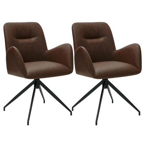 Furnhouse eetkamerstoelen armleuning Jennifer - Cognacbruin - Kunstleer - Set van 2