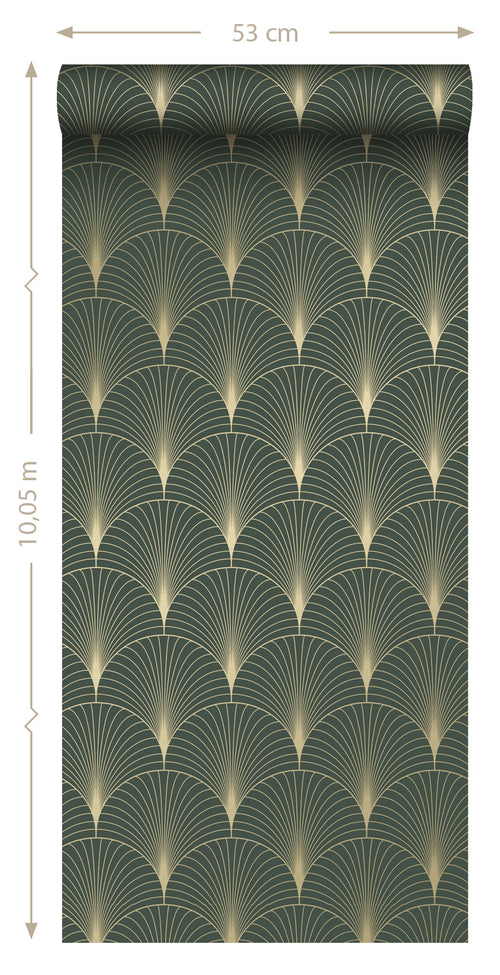 ESTAhome behang art deco motief donkergroen en goud - 0.53 x 10.05 m - 139584 - vtwonen shop