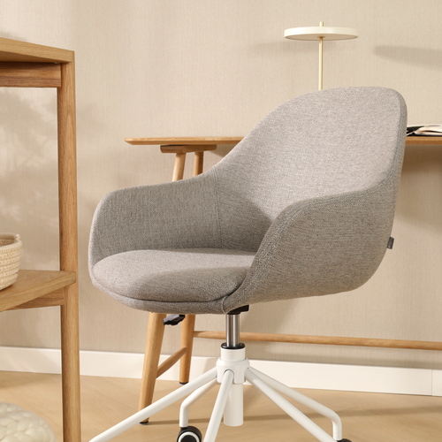 Nolon Nout-Mae Bureaustoel Warm Grijs - Armleuning - Wit Onderstel