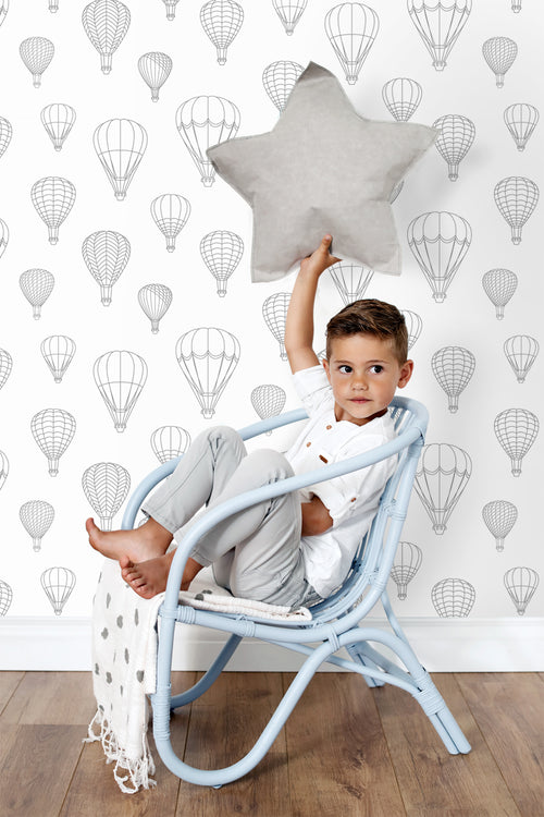 ESTAhome behang luchtballonnen grijs en wit - 50 x 900 cm - 139718 - vtwonen shop
