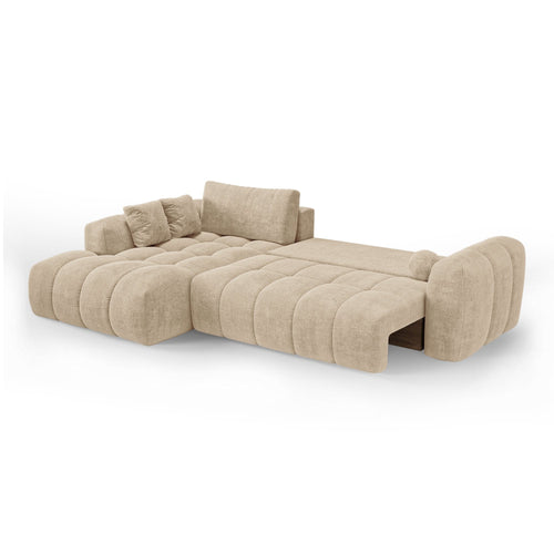 Premium Interiors - Linkshoekbank met slaapfunctie en opbergruimte SKY - kruisbinding  beige 310cm