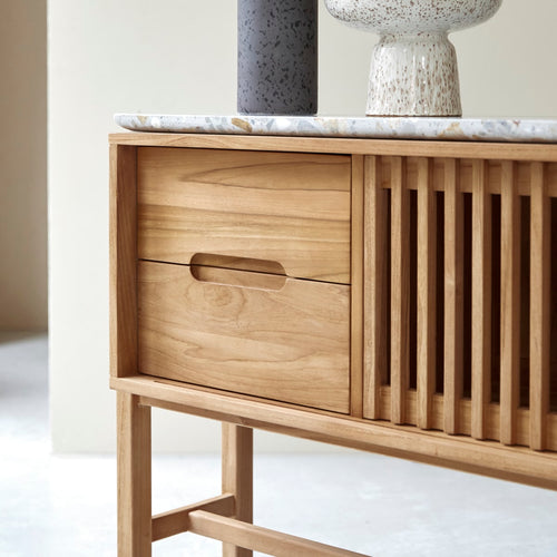 Tikamoon Consoletafel van massief teakhout en premium terrazzo - Naturel