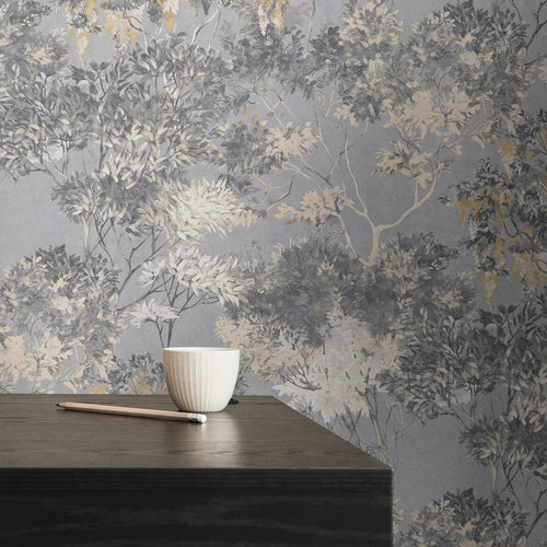 Livingwalls behang bloemmotief grijs, wit, beige, geel en zwart - 53 cm x 10.05 m - AS-391734