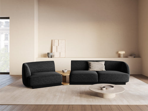 Micadoni linker modulaire bank Miley 3-zits, chenille, zwart - 126x303x70cm