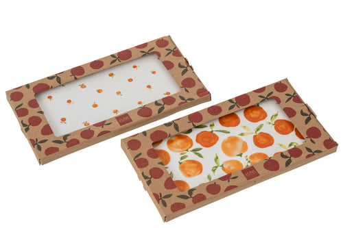 J-Line plateau Oranje Rechthoek - keramiek - wit/oranje - set van 2
