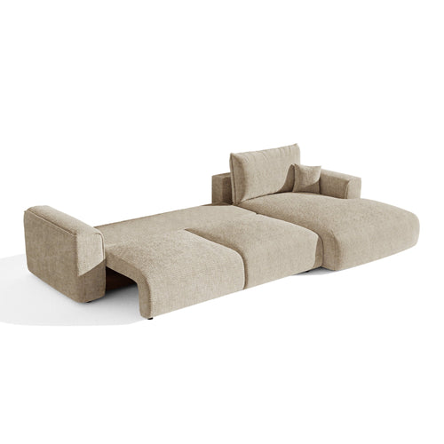 Premium Interiors - Rechthoekige hoekbank met slaapfunctie en opbergruimte COMO - kruisweefsel  zacht aanvoelend beige 297cm