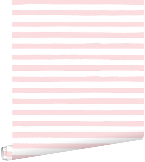 ESTAhome behang geschilderde strepen licht roze en wit - 0,53 x 10,05 m - 138969