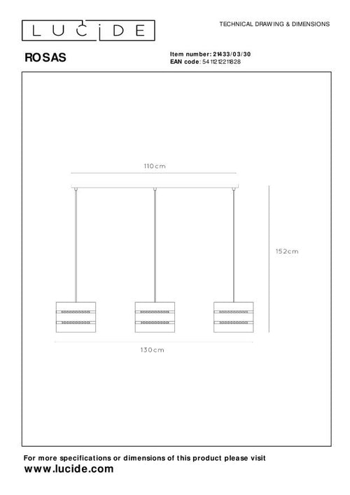 Lucide hanglamp ROSAS - 3xE27 - Zwart - vtwonen shop
