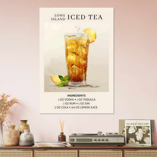 Artfulprints Poster Long Island Iced Tea cocktail - Ingrediënten   - 70x100 cm - Grijs