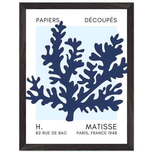 Artfulprints Poster met Lijst Matisse – Aqua bloom navy blue I   - 30x40 cm - Blauw