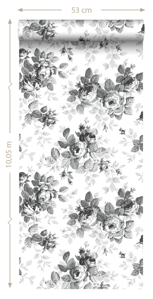 ESTAhome behang rozen zwart en wit - 53 cm x 10.05 m - 138112 - vtwonen shop