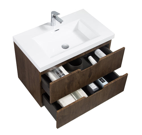 Badplaats Badkamermeubel Set Thermis 80 cm – Walnoot Bruin – Badmeubel met Wastafel