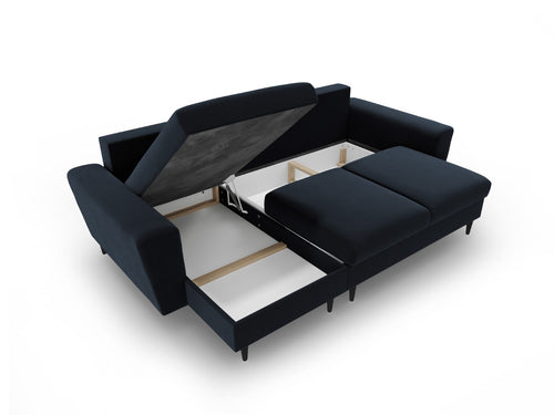 Cosmopolitan Design Omkeerbare converteerbare hoekbank met opbergdoos Kyoto 4-zits, flueel donkerblauw - 145x241x88cm