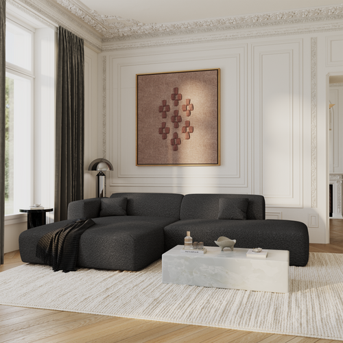 Sia Home - Hoekbanken links MYRA - Bouclette stof - Donker antraciet - 310cm - vtwonen shop